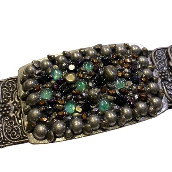 Accessories Womens Sz 3 Stamped Metal Overlapping Fish Scale Belt With Ornate Buckle Poshmark